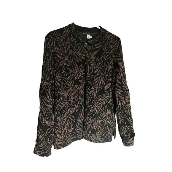 Peruvian Connection Black Copper Button Front Pima Cotton Blend Cardigan Size L - Picture 8 of 8